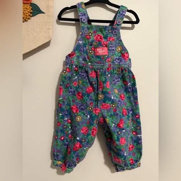 Vintage Oshkosh Floral Overalls 12M - Picture 1 of 2